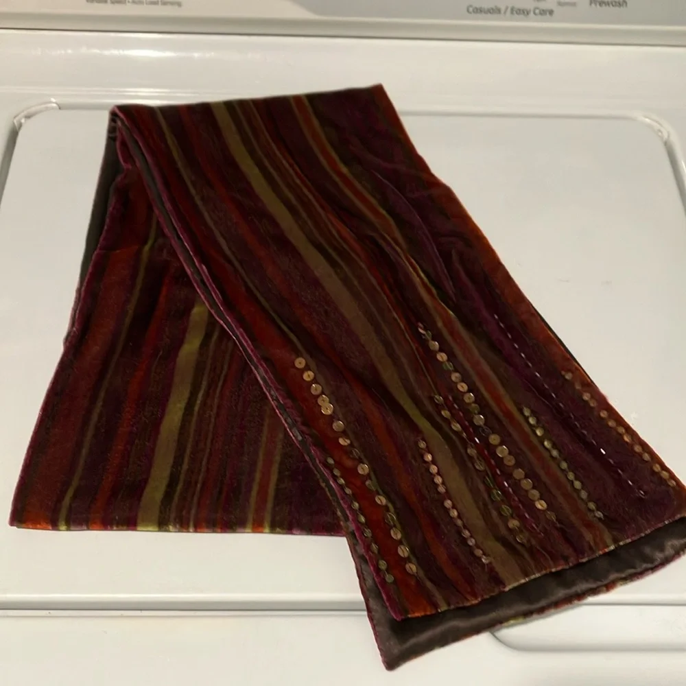 Striped Velvet Scarf with Sequins brown red